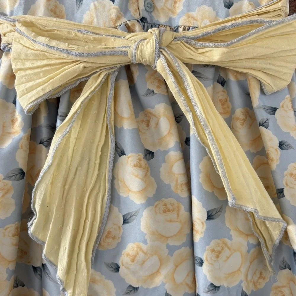 Pettigirl Spring Floral Dress Girls 8 Blue Yellow Lace Mixed Fabric Easter - Picture 8 of 10